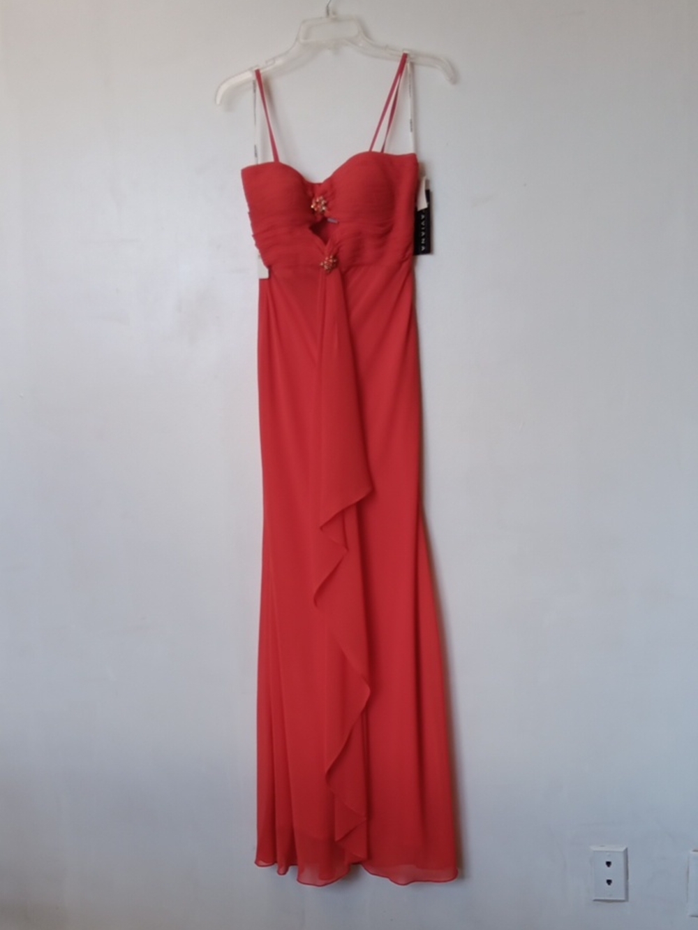 Vintage Faviana Red Orange Ruffled Maxi Dress